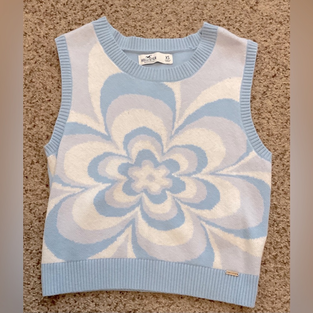 Blue Floral Knit Sweater Vest